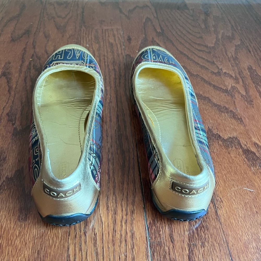 Coach Gold and Navy Patterned Women's Ballet Flats - Picture 3 of 5